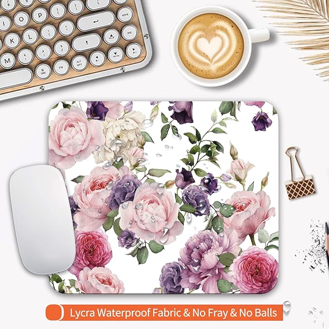 Square Mouse Pad Floral Roses,Personalized Premium-Textured Custom Mouse Mat Design,Washable Mousepad Cloth,Non-Slip Rubber Base Computer Mouse Pads for Wireless Mouse