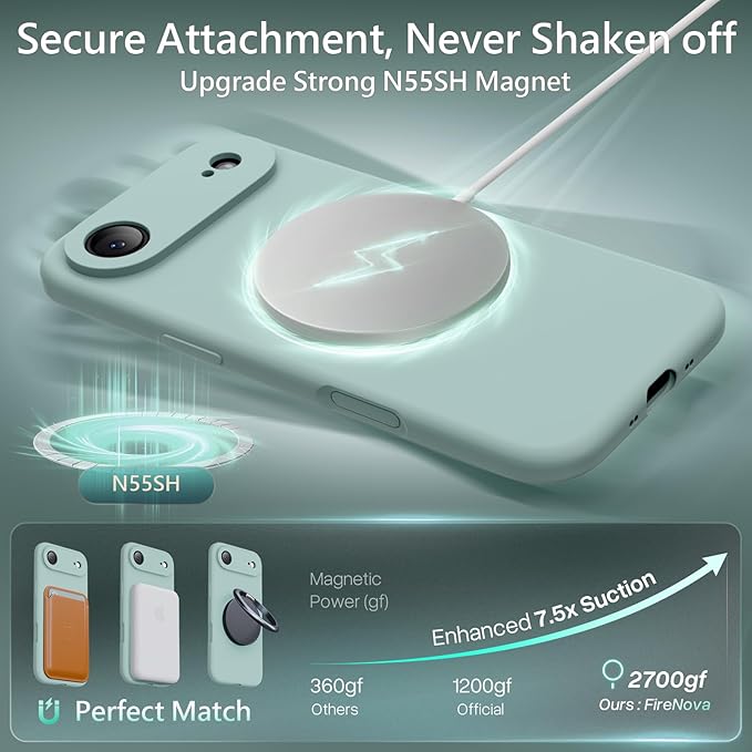 FireNova Magnetic for iPhone Air Case, Compatible with MagSafe, [Integrated Silicone Camera Control Button] [Camera Protection] Microfiber Lining Phone Case for iPhone 17 Air, 6.5", Mint Green