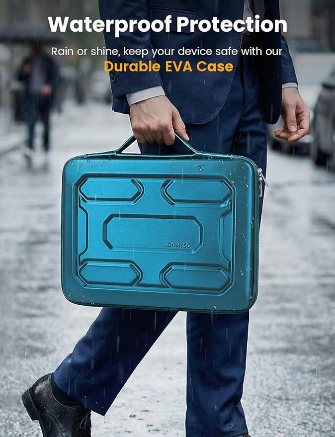DOMISO Laptop Hard Case 14-14.4 inch Waterproof Shockproof Hard Shell Laptop Sleeve with Handle & Storage Pocket, Compatible with MacBook, HP, Dell, Teal