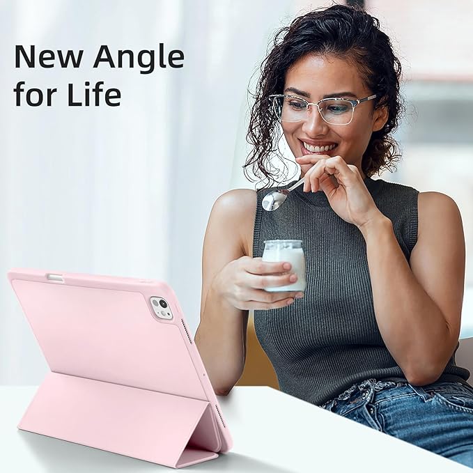 Akkerds Compatible with iPad Pro 13 Inch Case (M5/M4) 2025/2024, for iPad 13 Pro Case with Pencil Holder, Slim Trifold Stand Protective Cover with Soft TPU Back, Auto Wake/Sleep (Pink)