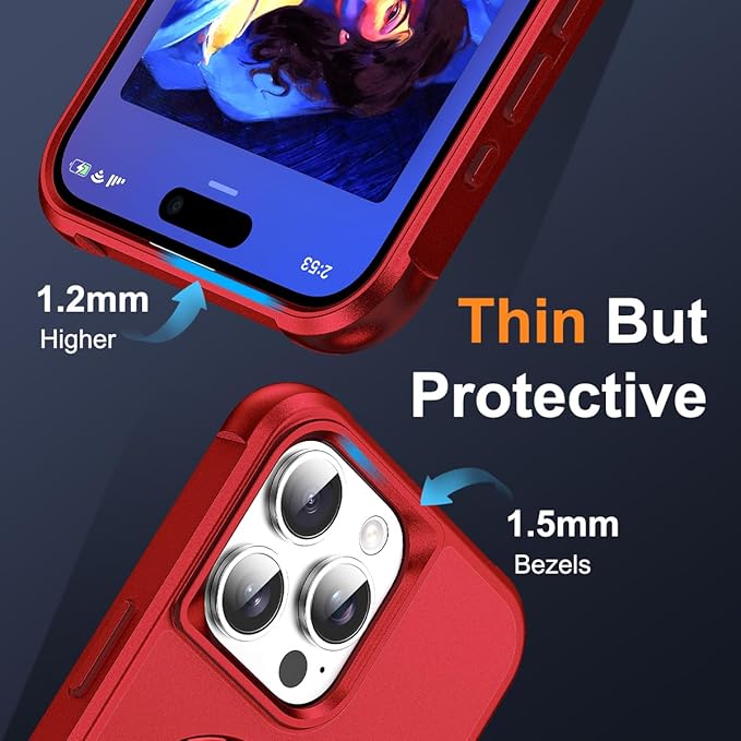 SKYLMW Compatible with iPhone 15 Pro Max Case with Invisible Magnetic O-Ring Stand Military-Grade Case for iPhone 15 ProMax 6.7" [Compatible with Mag-Safe][Great Grip Feeling], Red
