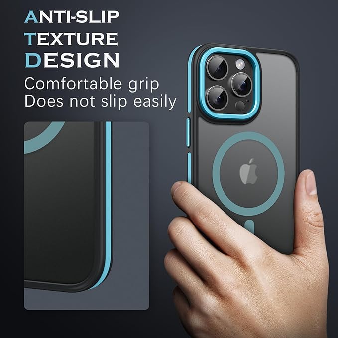 YINLAI Case for iPhone 16 Pro Max, Magnetic Case [Compatible with Magsafe] Supports Wireless Charging Slim Translucent Matte Men Women Shockproof Protective Back Phone Cover 6.9 Inch, Black/Navy Blue
