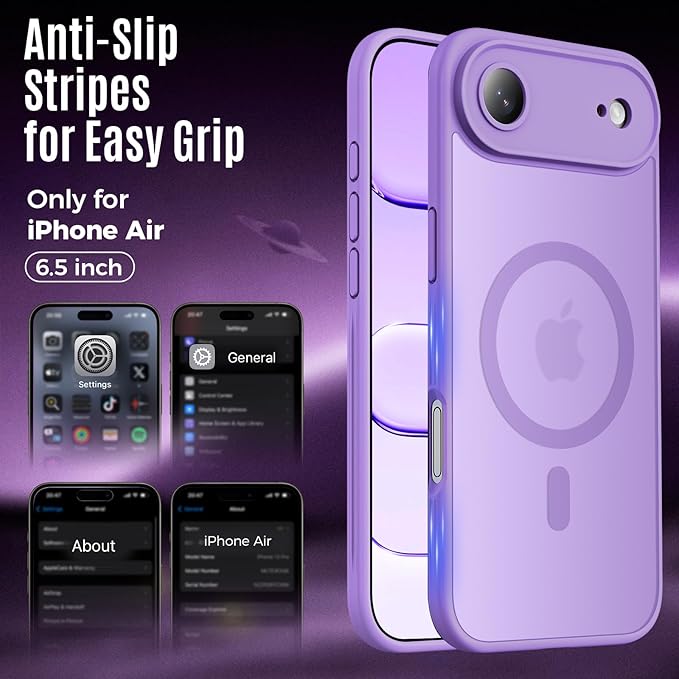 Symcele Designed for iPhone Air Case, Compatible with MagSafe, [Camera Protection] [15FT Military Drop Protection] Shockproof Translucent Matte Anti-Slip Thin Slim Phone Case, 6.5", Light Purple