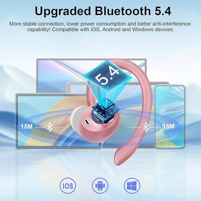 Wireless Earbuds, Sports Bluetooth 5.4 Headphones, Bass Sound 50Hrs Playtime Ear buds with Noise Cancelling Mic, Fast Charging Digital Display IPX7 Waterproof Earphones for Workout/Sports (Rose Gold)