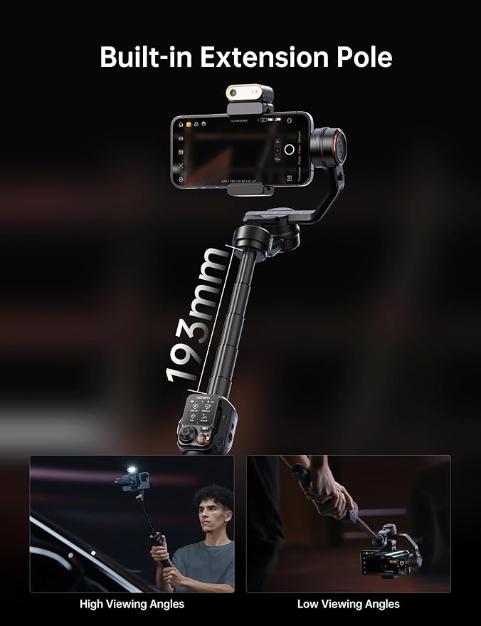 Hohem iSteady M7 Smartphone Gimbal Stabilizer, AI Tracking Sensor with Fill Light, 1.4" Full Color Detachable Touchscreen Remote Control, Built-in Extension Rod, 3-axis Phone Gimbal for iPhone Android