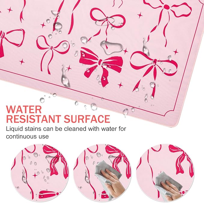 L-SPOUTTO Pink Bow Desk Mat for Keyboard and Mouse,XXL Large Mouse Pad Non-Slip Keyboard Pad Waterproof Desktop Mat for Laptop Computer Work Game Home Office-Pink Ribbon