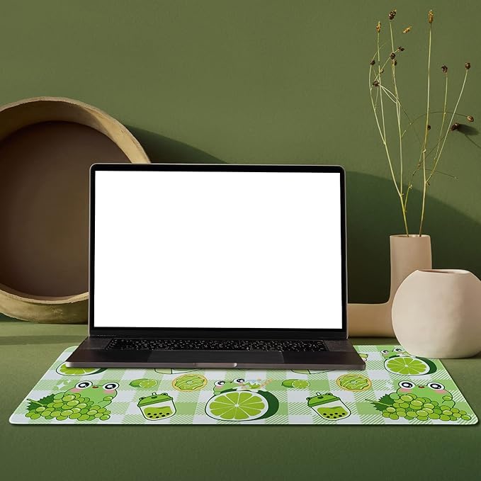 Kawaii Frog Gaming Mouse Pad for Desk, Extended Large Frog Donut Boba Milk Tea Mouse Pad, Green Mousepad XL, Long Big Mouse Mat, Kawaii Frog Decor Stuff Accessories, 31.5 X 11.8 Inch