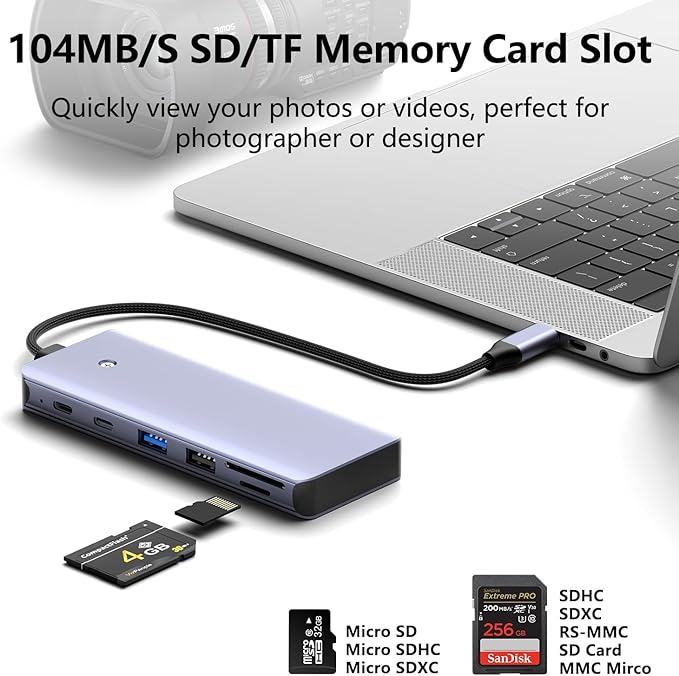 7-in-1 USB C Hub with M.2 NVMe SSD Enclosure, 10Gbps USB-C/3.1 Gen2, 100W PD, USB 2.0, PCIe 3.0 Support for MacBook Pro & Type-C Devices
