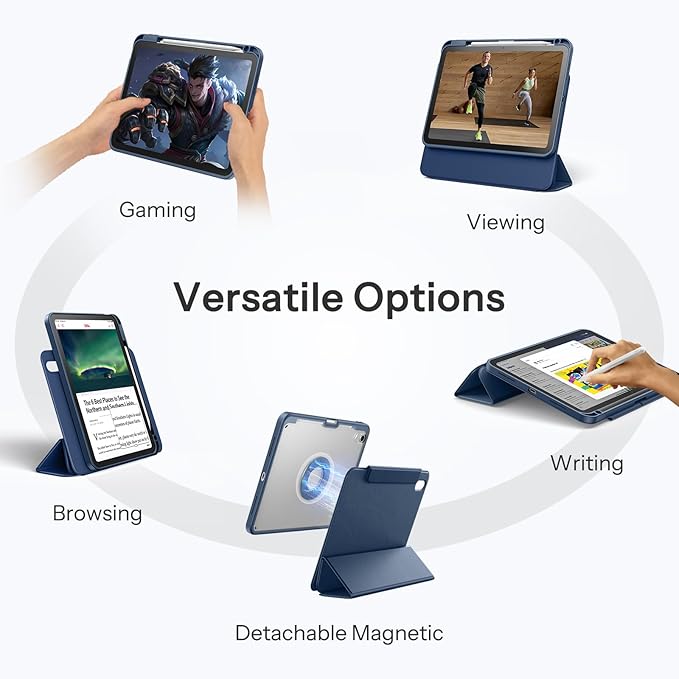 SPARIN Case for iPad Air 11 inch M3/ M2, iPad Air 7th/6th/5th/4th Gen (2025/2024/2022/2020) 10.9 inch,Case with Apple Pencil Holder, Detachable Magnetic Cover, Portrait and Landscape Stand, Navy