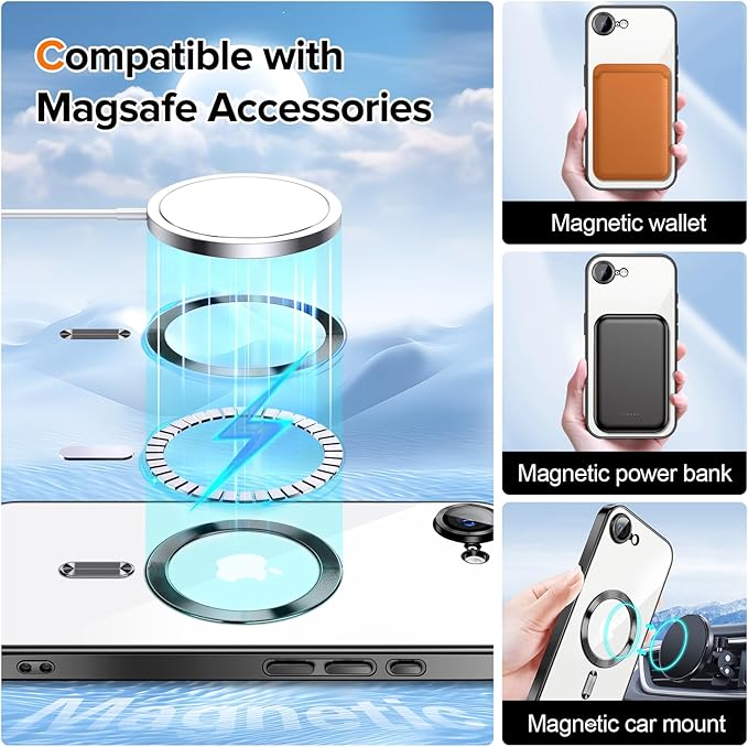Hython Magnetic Clear for iPhone 17e Case with Camera Lens Protector [Compatible with MagSafe] Luxury Plating Edge Slim Soft TPU Cover Protective Phone Case for iPhone 17e 6.1", Black