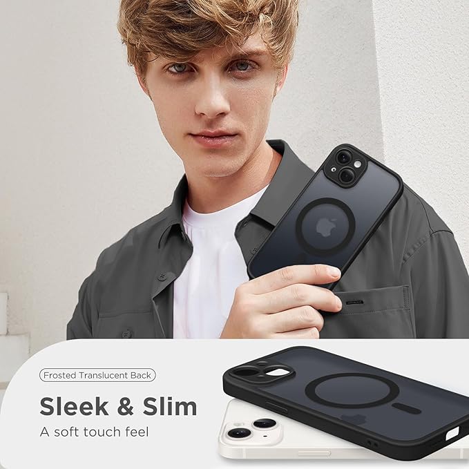CAPRARO Magnetic for iPhone 14 Case, [Compatible with MagSafe] [Full Camera Protection] Shockproof Protective Slim Translucent Matte Phone Case for iPhone 14 6.1'', Black
