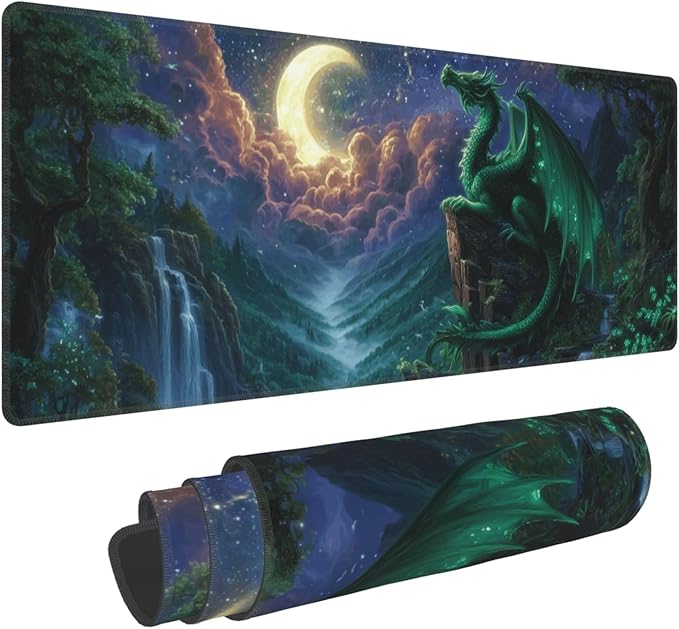 Dragon Moon Mouse Pad Extended Large Gaming Mouse Pad XL Stitched Edges for Gamer Home Office 31.5 X 11.8 Inch