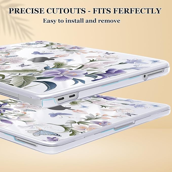for MacBook Neo 13 inch Case 2026 A3404 with A18 Pro Chip, Anti-Scratch Slim Pattern Plastic Hard Shell Case 13-inch Neo Protective Cover with Keyboard Cover & Screen Film, Purple Flowers