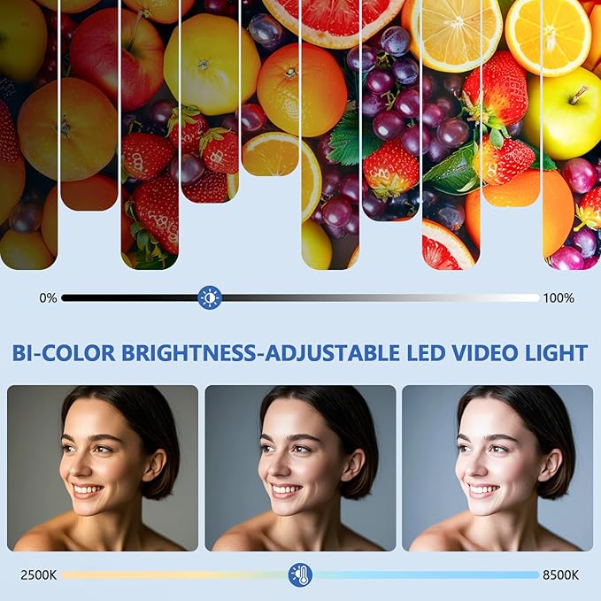 Led Video Light Panel Lighting Kit, QEUOOIY 2-Pack Bi-Color Photography Lighting with 63'' Tripods Stand, Built-in 8000mAh Battery, 2500-8500K Studio Light for Live Streaming/Outdoor Indoor/Tiktok