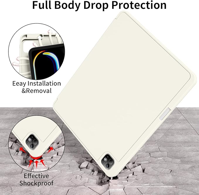for iPad Pro 12.9 Case (6th/5th/4th/3rd Generation 2022/2021/2020) & ipad Air 13 inch case (M3 2025/M2 2024) with Pencil Holder, Smart Slim Trifold Stand Case with Soft TPU Back (Cream White)