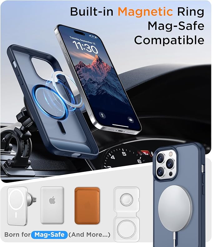 Magnetic Compatible with iPhone 14 Pro Case, [Built-in Invisible Kickstand][Compatible with MagSafe] [Military Grade Shockproof] Slim Translucent Matte Phone Case for iPhone 14 Pro 6.1"