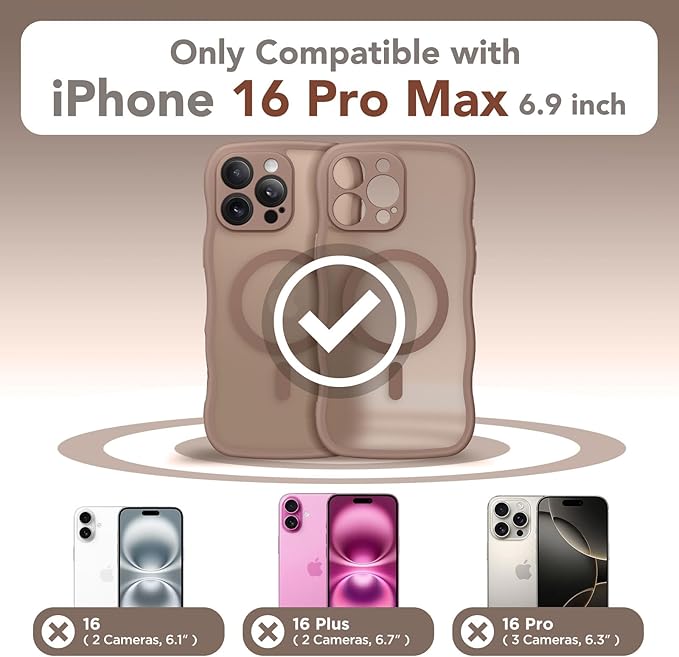 CAPRARO for iPhone 16 Pro Max Case for Women Girls, Upgraded [Full Camera Protection] [Compatible with MagSafe] Cute Wave Translucent Matte Phone Case for iPhone 16 Pro Max, Brown