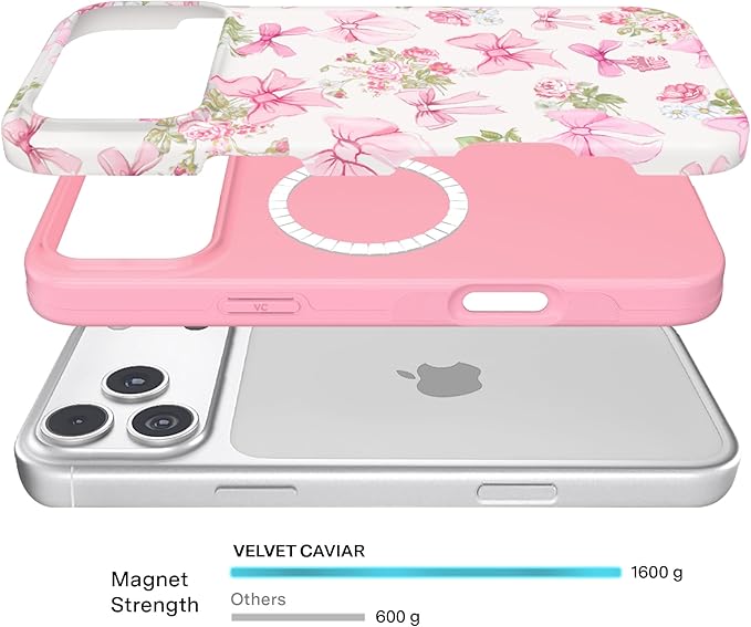 VELVET CAVIAR Case for iPhone 17 Pro Max | Compatible with MagSafe | 10ft Drop Tested | Protective Designer Cases | Posie Pink Bow 2.0