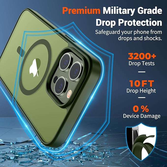 SUPFINE Magnetic for iPhone 13 Pro Max Case (Compatible with MagSafe) (Military Grade Drop Protection) Slim Translucent Matte Shockproof with Anti-Fingerprint Phone Case,Cangling Green