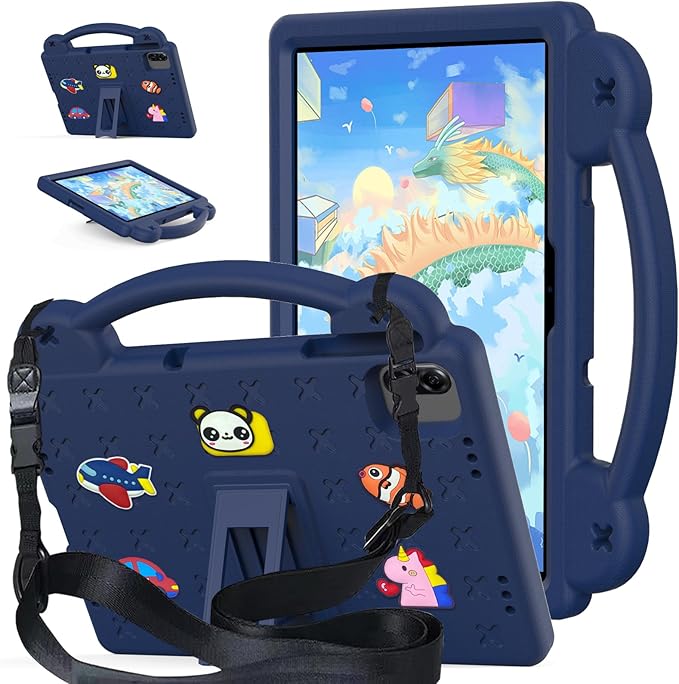 AKABEILA Compatible with Honor Pad X8a 2024/Infinix Xpad 11 inch 2024 Tablet Case, Kids Friendly Universal Lightweight Shockproof Protective Case with Shoulder Strap & Stand Handle Navy Blue