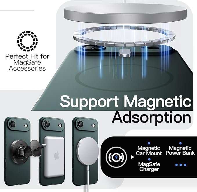 JETech Magnetic Slim Case for iPhone Air, Compatible with MagSafe, Ultra-Thin Lightweight Minimalist Phone Cover and Full Camera Lens Protection, 6.5-Inch Display (Midnight Green)