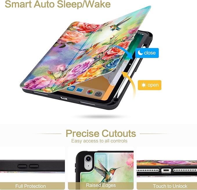 Lokigo New for iPad (A16) 11th Generation Case 11 Inch (2025), iPad 10th Generation Case 10.9 Inch (2022), Multi-Viewing Protective Stand AppleiPad A16Case, Hummingbird Floral