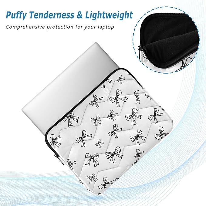 Laptop Case Sleeve, Black White Line Bows Pattern Shockproof Protective Computer Carrying Cover, Briefcase Handbags 13-13.3inch Laptop Sleeve Bag