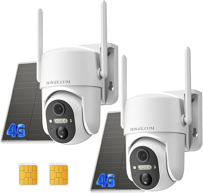 4G LTE Cellular Solar Security Camera Wireless Outdoor, No WiFi Security Camera, Off Grid 2K Color Night Vision ,Built-in SIM Card with Free Cloud Storage(Need Apply) for Barn Farm Jobsite (2 PCS)