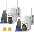 4G LTE Cellular Solar Security Camera Wireless Outdoor, No WiFi Security Camera, Off Grid 2K Color Night Vision ,Built-in SIM Card with Free Cloud Storage(Need Apply) for Barn Farm Jobsite (2 PCS)
