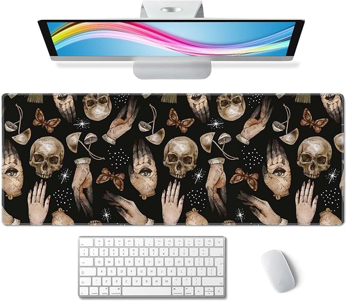 Gaming Large Mouse Pad with Stitched Edges, Witchcraft Magical Skull Pattern Desk Mat, Extended Keyboard Pad, Non-Slip Rubber Base Desk Pad for Keyboard and Mouse, 31.5X11.8 inch