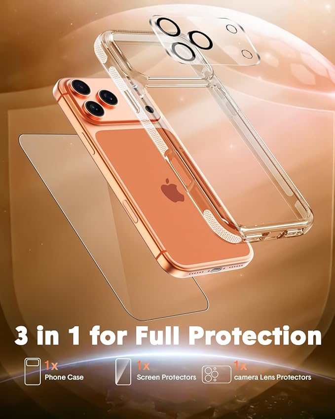 3-in-1 for iPhone 17 Pro case with Screen Protector & Camera Cover, N52 Magnetic Phone Case Compatible with MagSafe, Non-Slip Matte Bumper with Crystal Clear Back, Anti-Scratch Protective Slim Kit