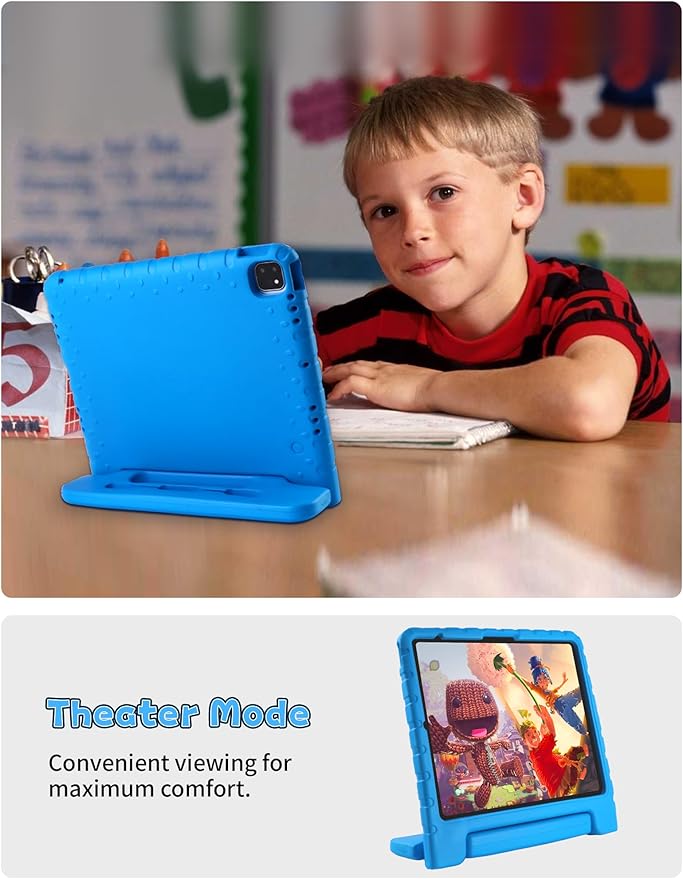 for iPad Pro 13 inch Case 2024 with Pencil Holder and Anti-Slip Hand Stand, Super Protection Rugged EVA Shockproof Kids Cover Compatible with iPad Pro 13-inch (M4)-Blue