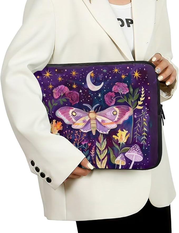 Butterfly Mushroom Laptop Protective Sleeve for Women 13 inch Computer Sleeve Bag Cute Portable Lap Top Case Suitable for Travel School Office Neatly Organizers Purple