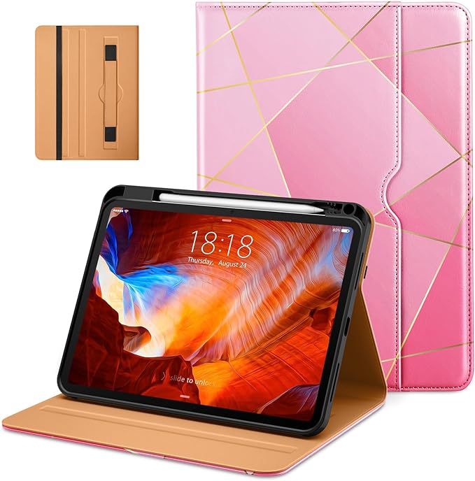 DTTO for iPad Pro 11 inch Case (M5/M4) 2025/2024, Premium Leather Business Folio Stand Cover with Pencil Holder - Auto Wake/Sleep and Multiple Viewing Angles, Abstract Polygons