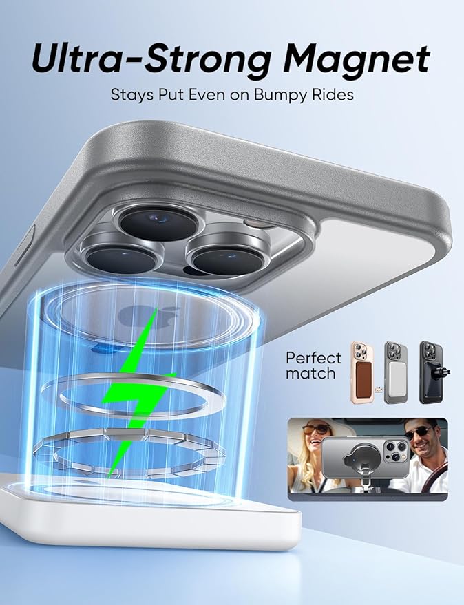 MAGIC JOHN 360° Rotatable Magnetic Invisible Stand for iPhone 16 Pro Case [Camera Control Button] [Compatible with MagSafe] 16FT Shockproof for iPhone 16 Pro Case with Kickstand, Gray