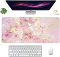 Extended Gaming Mouse Pad(35.4x15.7 in), Large Desk Pad Laptop Computer Keyboard Mat Waterproof Desk Decor Writing Pad for Work, Game, Office, Home - Pink Gold Marble
