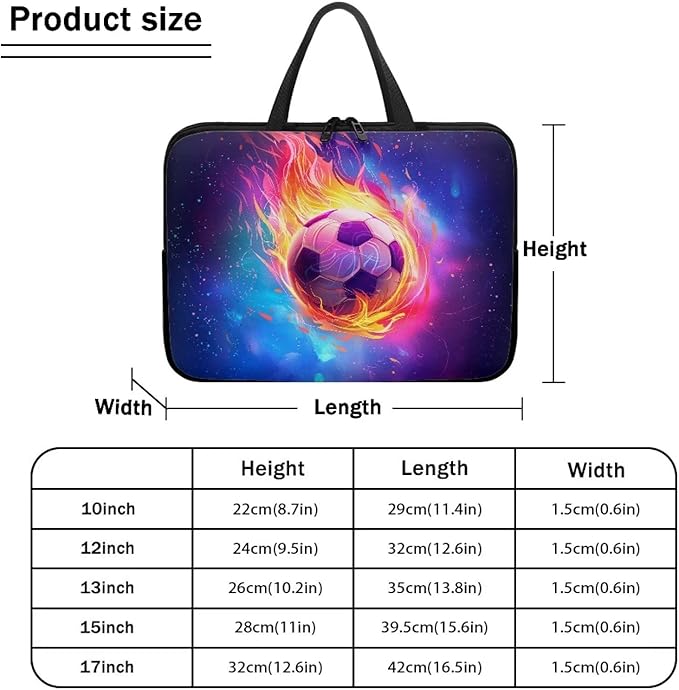 Fire Soccer Ball Laptop Sleeve Case for Women Men 13 Inch Laptop Protector with Multiple Uses Lightweight Computer Sleeve Tablet Bag Laptop Carrying Case Gifts for Boys, Galaxy Space