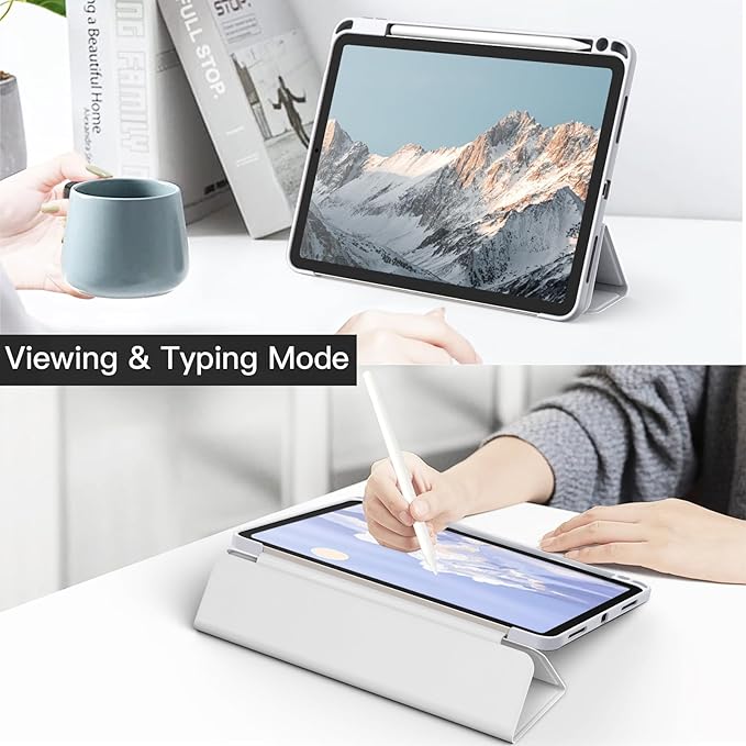 JETech Case ONLY for iPad Air 11-Inch M4/M3/M2 (2026/2025/2024), iPad Air 5/4 (2022/2020 5th/4th) with Pencil Holder, Clear Transparent Back Slim Stand Shockproof Tablet Cover (Silver)