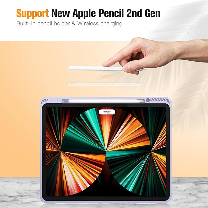 Fintie Case for iPad Pro 12.9-inch 6th Generation 2022, [Built-in Pencil Holder] Slim Soft TPU Protective Cover with Auto Wake/Sleep, Also Fit iPad Pro 12.9" 5th & 4th & 3rd Gen, Lilac