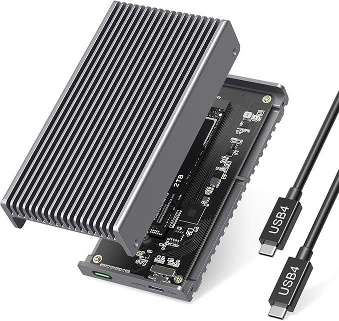 Fanless 40Gbps M.2 NVMe Enclosure, USB C Aluminum External SSD Enclosure Compatible Thunderbolt4/3 8TB SSD Adapter, PCIe Gen4 M.2 SSD Reader Fits 2280/2260/2242/2230mm M B+M Key