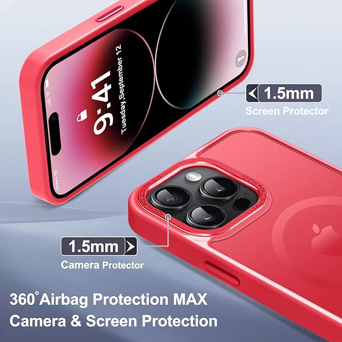 Newfuture Designed for iPhone 14 Pro Case with Magnetic [13 FT Military Drop Protection] [Compatible with Magsafe] Slim Translucent Matte Shockproof with Anti-Fingerprint Phone Case, Red