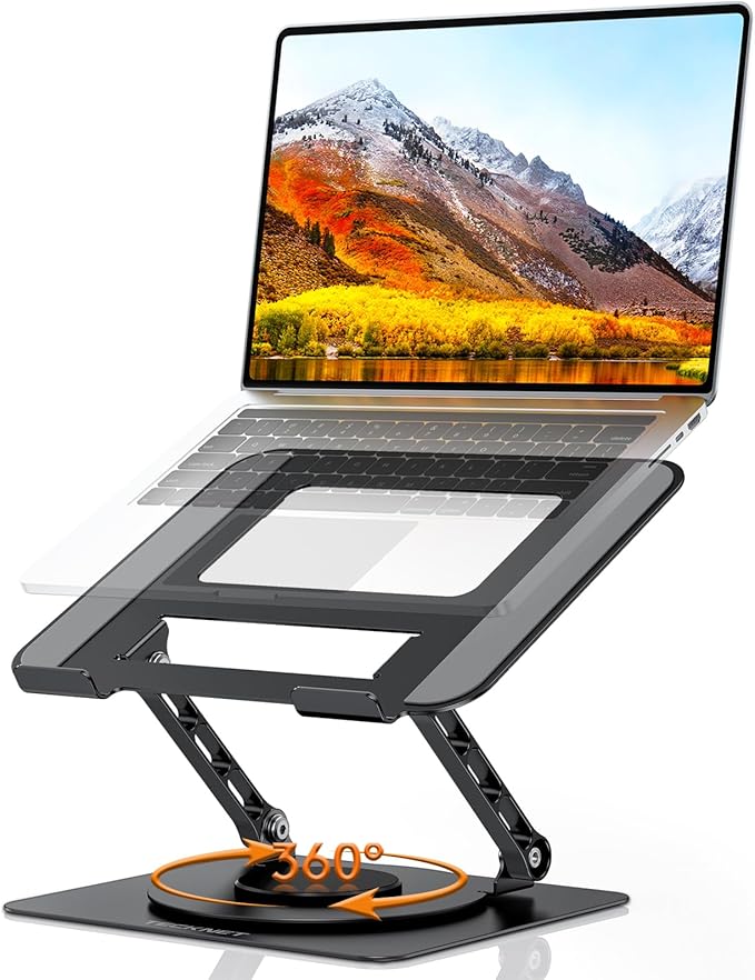 TECKNET Laptop Stand for Desk - 360° Rotating Base, Ergonomic Foldable Computer Stand for Laptop Riser, Height Adjustable, Compatible with MacBook Pro, Dell XPS, HP, and All Laptops 10-17" (Black)