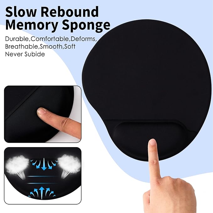 Ergonomic Mouse Pad with Wrist Support,Cute Mouse Pads with Wrist Rest,Comfortable Mouse Pad for Home Office Gaming Working Computers Laptop,Pain Relief with Non-Slip PU Base (Black)