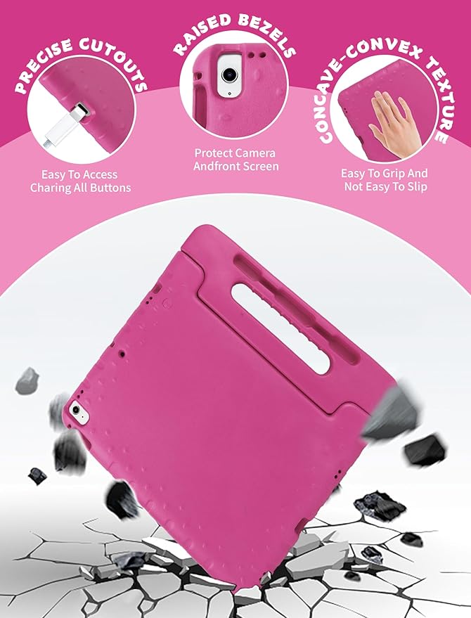 Kids Case for iPad Pro 12.9 2017(2nd Gen)/2015(1st Gen) with Pencil Holder and Handle Stand, EVA Rugged Cover Compatible with iPad Pro 12.9-inch for Child Boys Girls Toddlers(Rose Red)