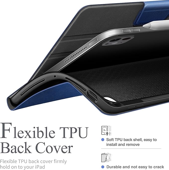 auaua Case for iPad Pro 11 Inch (M5/M4) 2025/2024, with Pencil Holder and Pocket, Multiple Angles Viewing, Magnetic Closure, Auto Sleep/Wake (Blue)