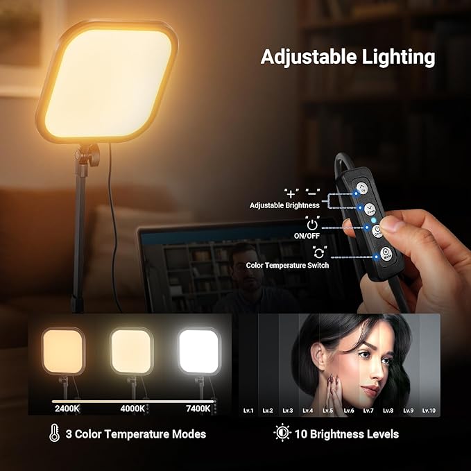 NEEWER Basics 10.8" Video Conference Lighting with Desk Clamp Stand, 15W Bi Color Edge Lit Full Screen Dimmable Streaming Light CRI95+ for Video Recording Computer Laptop Webcam Zoom Calls, L220