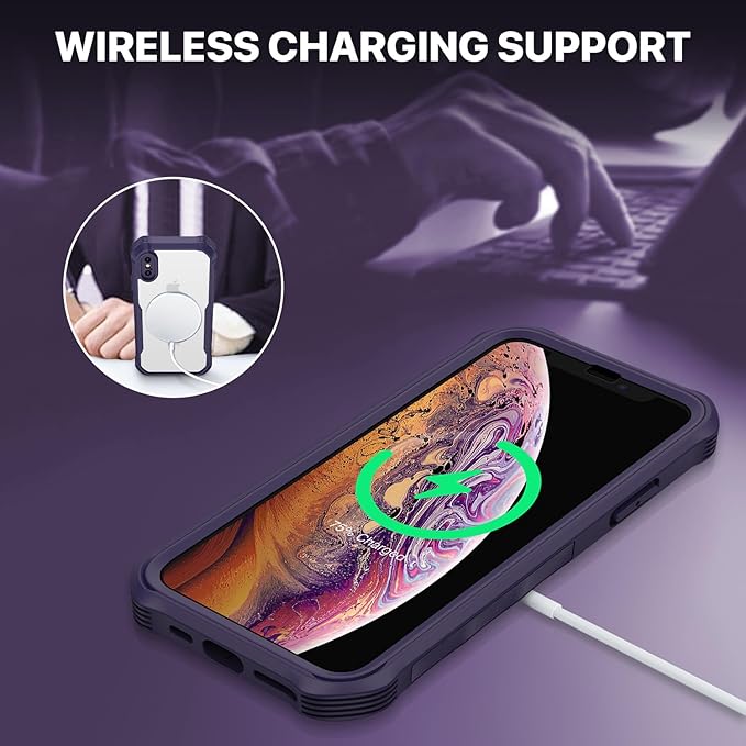 CENHUFO Magnetic Privacy for iPhone X Case/iPhone Xs Case, Full Body Phone Case Built-in 9H Tempered Glass Privacy Screen Protector [Compatible with Magsafe] Shockproof Bumper Clear Cover -Purple