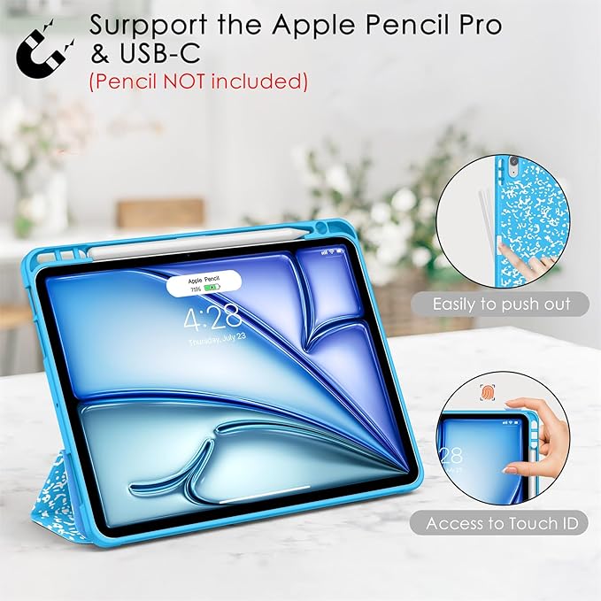 Soke Case for New iPad Air 11 Inch (M4/M3/M2, 2026-2024), iPad Air 5th/4th Generation 10.9 Inch (2020-2022) with Pencil Holder, Soft TPU Back Cover & Auto Sleep/Wake, Book Blue