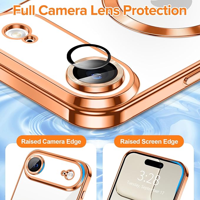 Hython Magnetic Clear for iPhone Air Case with Camera Lens Protector [Compatible with MagSafe] Luxury Plating Edge Slim Soft TPU Cover Protective Phone Case for iPhone Air 6.5", Orange