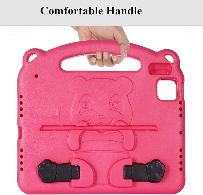 Kids Case for Apple iPad Pro 11 inch M5/M4 Tablet (2025/2024) with Handle/Kickstand Slim Lightweight Cute Soft EVA Foam Shockproof Folio Stand Protective Cover for Boy Girl Teens, Rose